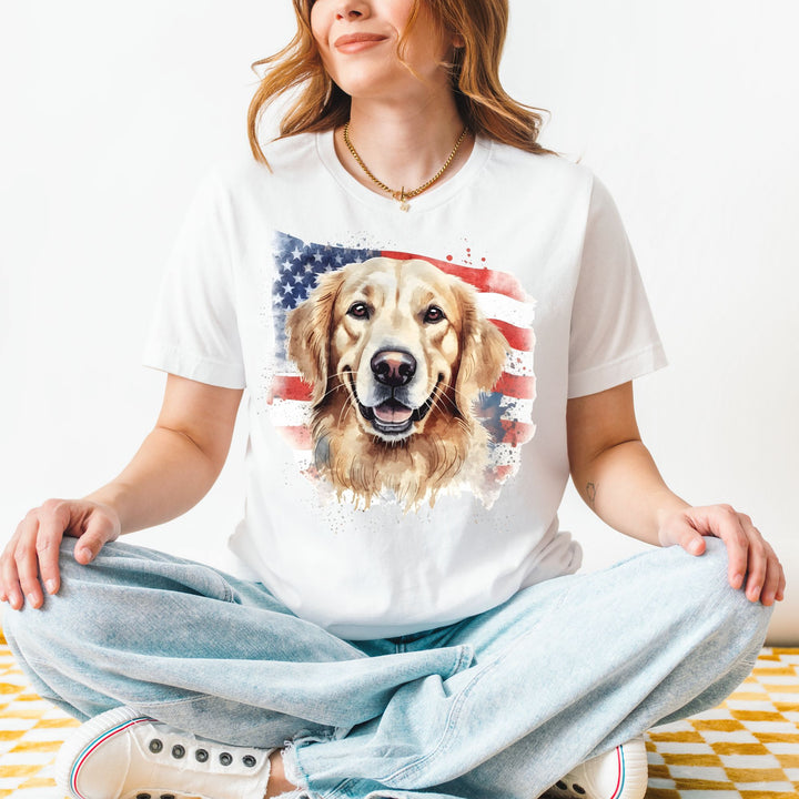 Golden Retriever with American Flag T-Shirt | Patriotic Dog Tee