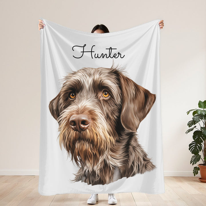 German Wirehaired Pointer Velveteen Plush Blanket with Custom Dog Name - 3 Sizes available cozy throw dog lover