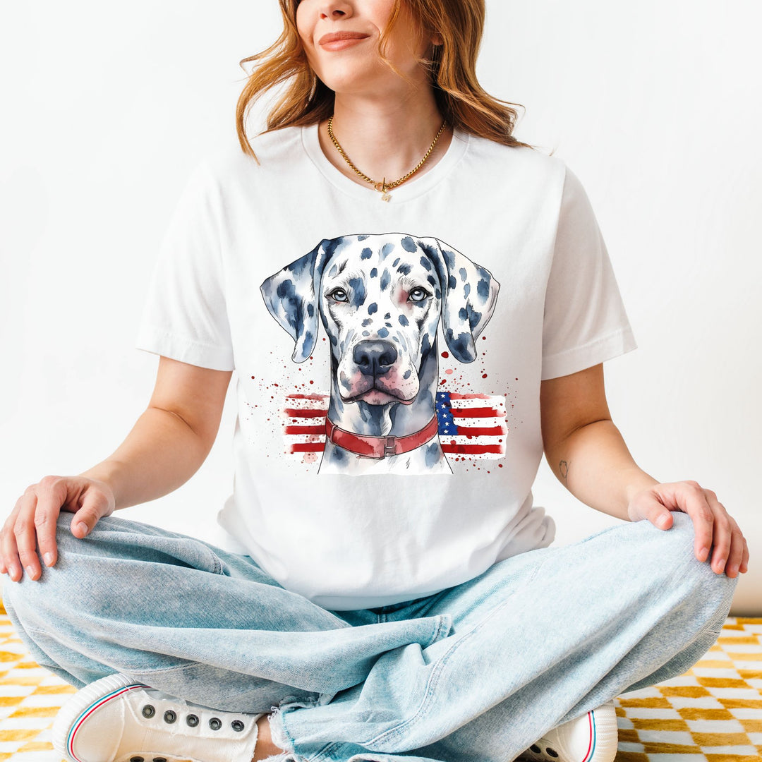 Dalmatian with American Flag T-Shirt | Patriotic Dog Tee - Embellish by Jackie - Handmade Greeting Cards