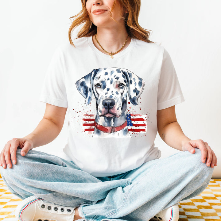 Dalmatian with American Flag T-Shirt | Patriotic Dog Tee - Embellish by Jackie - Handmade Greeting Cards
