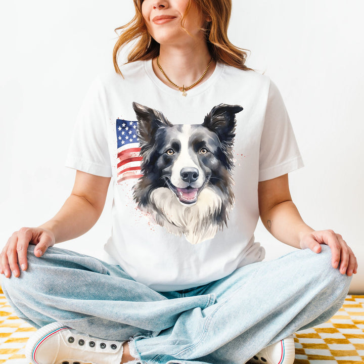 American Flag Border Collie Shirt T-Shirt | Patriotic Dog Tee