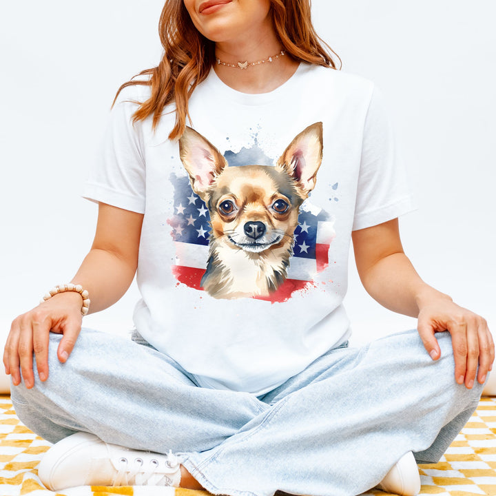 Patriotic Smooth Coat Chihuahua Dog T-Shirt | 4th of July Flag Tee - Embellish by Jackie - Handmade Greeting Cards