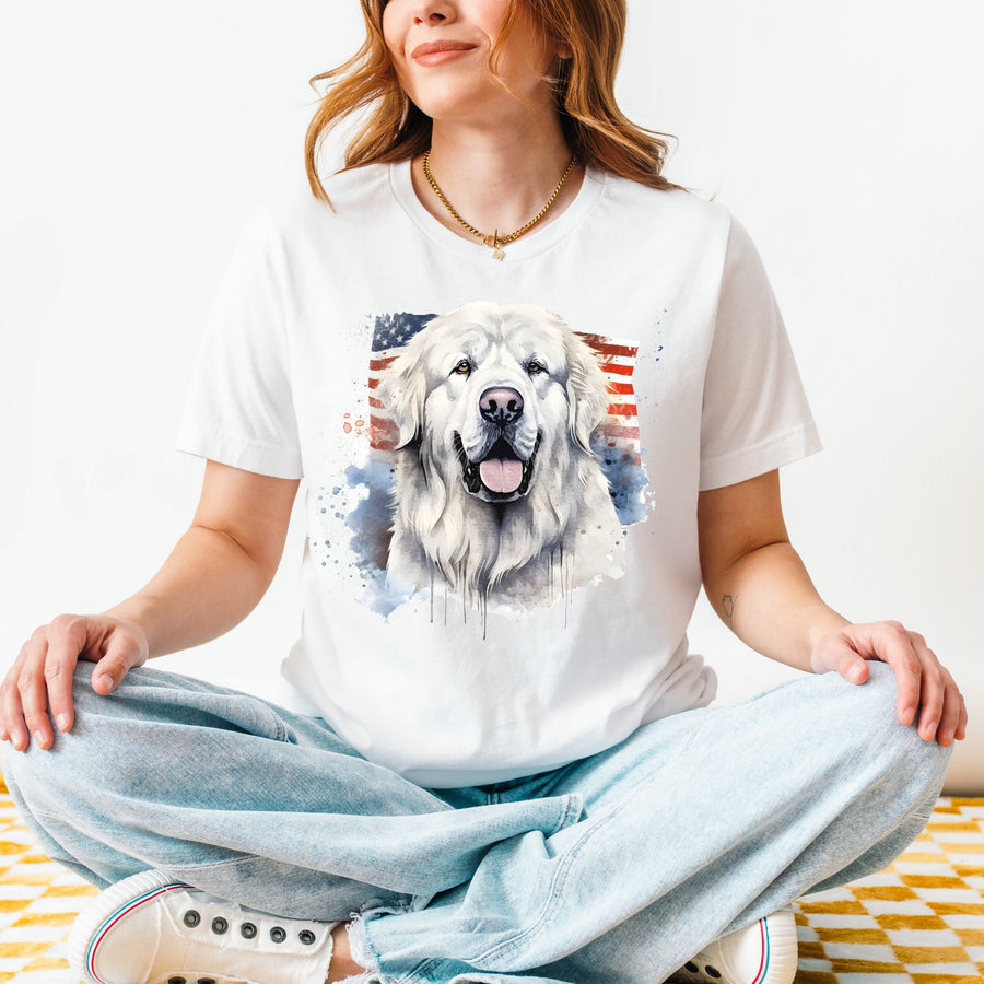 Great Pyrenees American Flag Watercolor Tee | Dog Patriotic Shirt - Embellish by Jackie - Handmade Greeting Cards