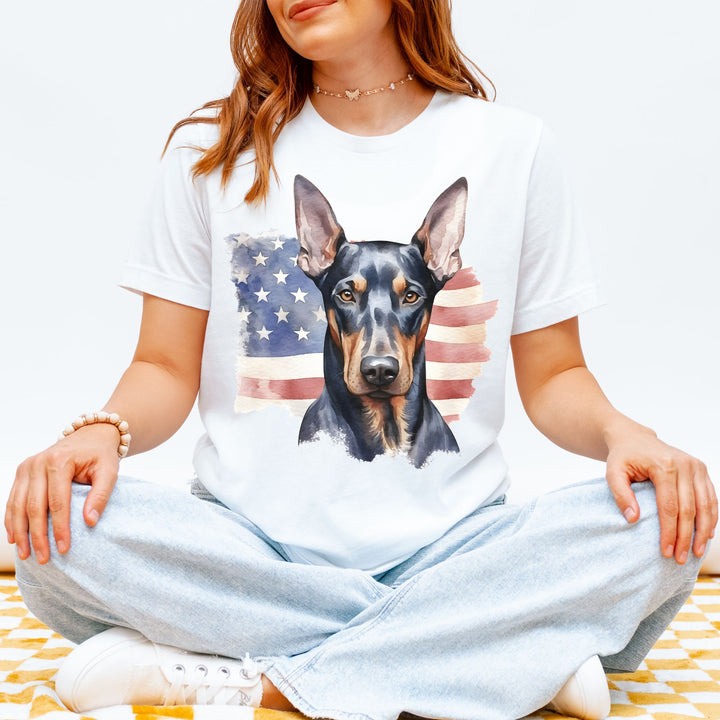 Doberman Pinscher American Flag Tee | Miniature Pinscher Patriotic Dog Shirt - Embellish by Jackie - Handmade Greeting Cards