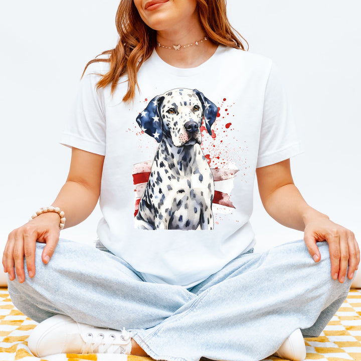 Dalmatian with American Flag Tee | Patriotic Dog Shirt - Embellish by Jackie - Handmade Greeting Cards