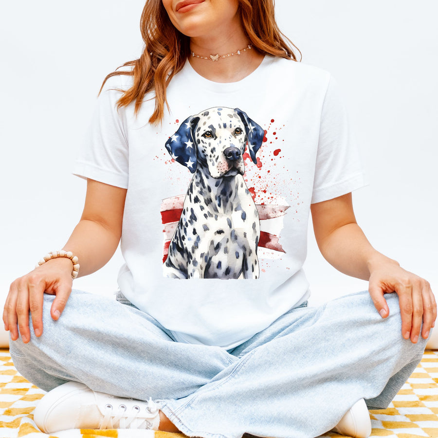 Dalmatian with American Flag Tee | Patriotic Dog Shirt - Embellish by Jackie - Handmade Greeting Cards
