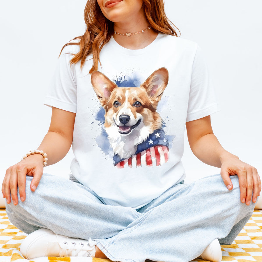 Pembroke Welsh Corgi American Flag T-Shirt | Corgi Dog Tee - Embellish by Jackie - Handmade Greeting Cards