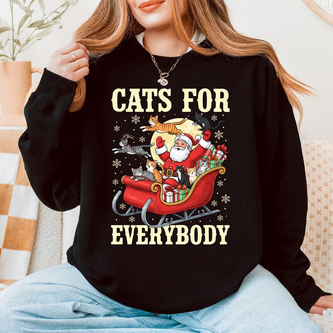 Cats For Everybody Christmas Sweatshirt – Santa & Cat Holiday Crewneck - Embellish by Jackie - Handmade Greeting Cards