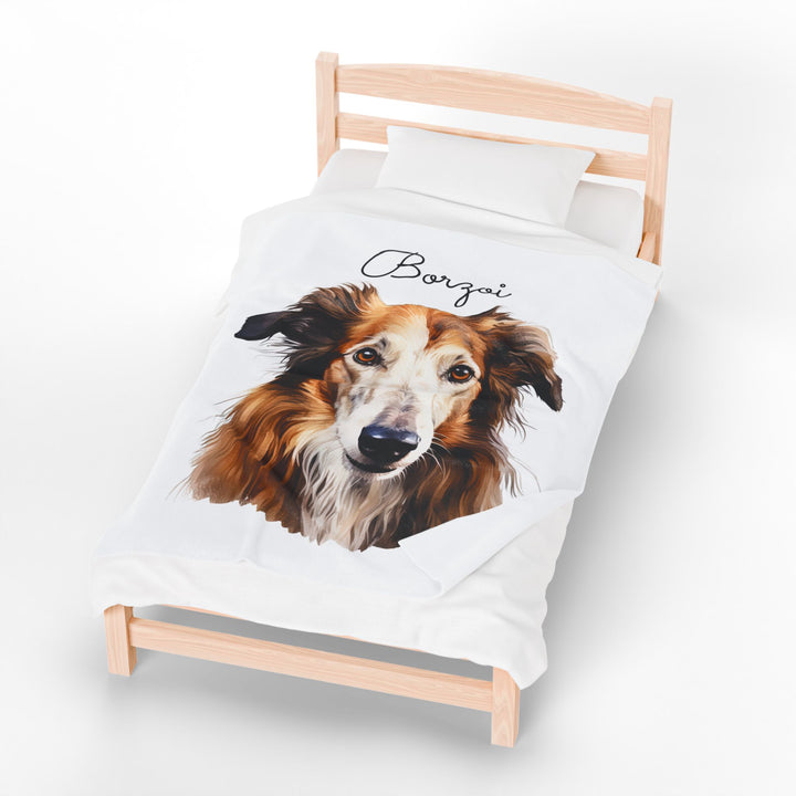 Borzoi Velveteen Plush Blanket with White Background - 3 Sizes available cozy throw dog lover - Pet mom gift
