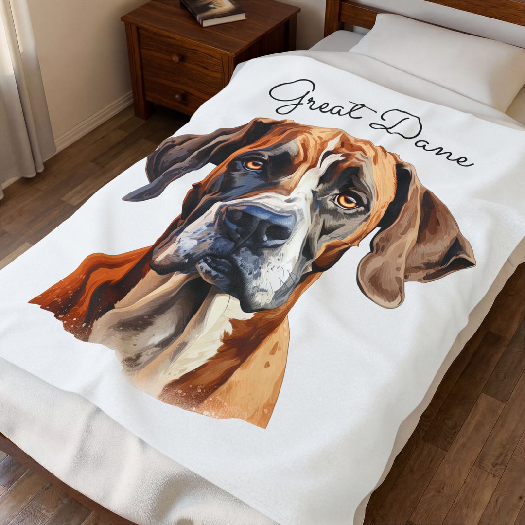 Fawn and White Great Dane Face Velveteen Plush Blanket - Embellish by Jackie - Handmade Greeting Cards