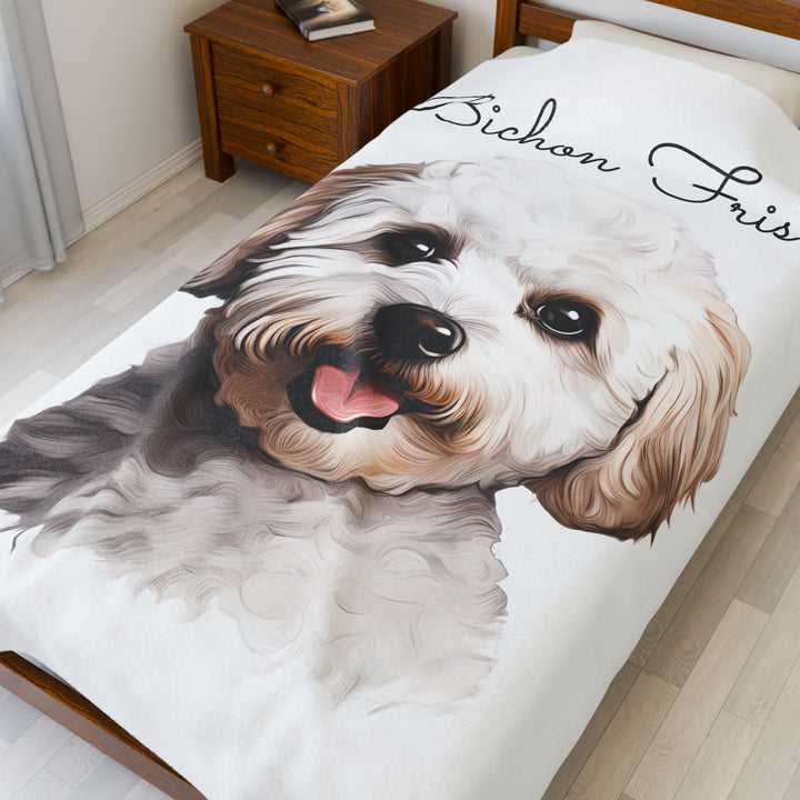Bichon Frise Velveteen Plush Blanket with White Background - 3 Sizes available cozy throw dog lover - Pet mom gift