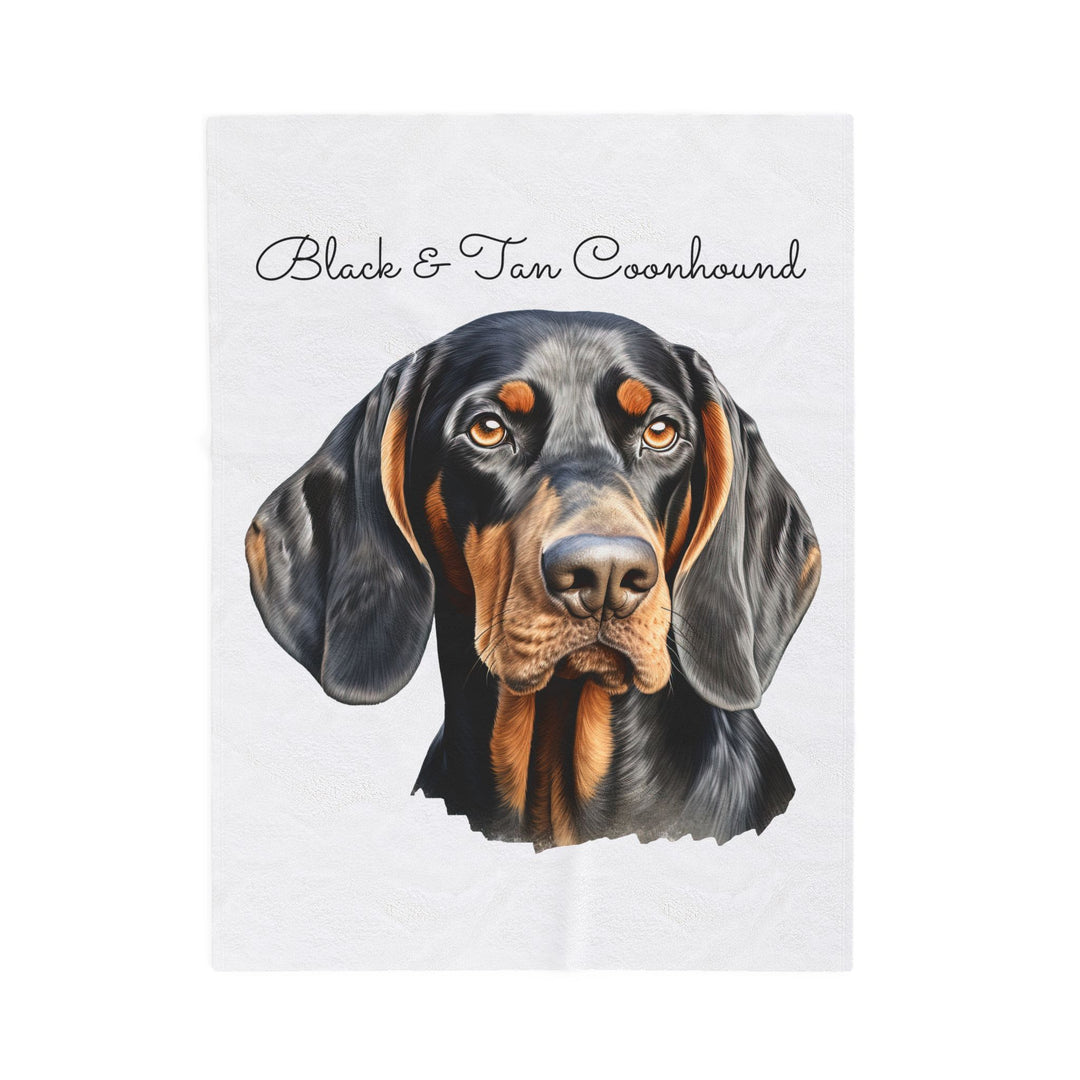 Black and Tan Coonhound Velveteen Plush Blanket with White Background - 3 Sizes available cozy throw dog lover - Pet mom gift