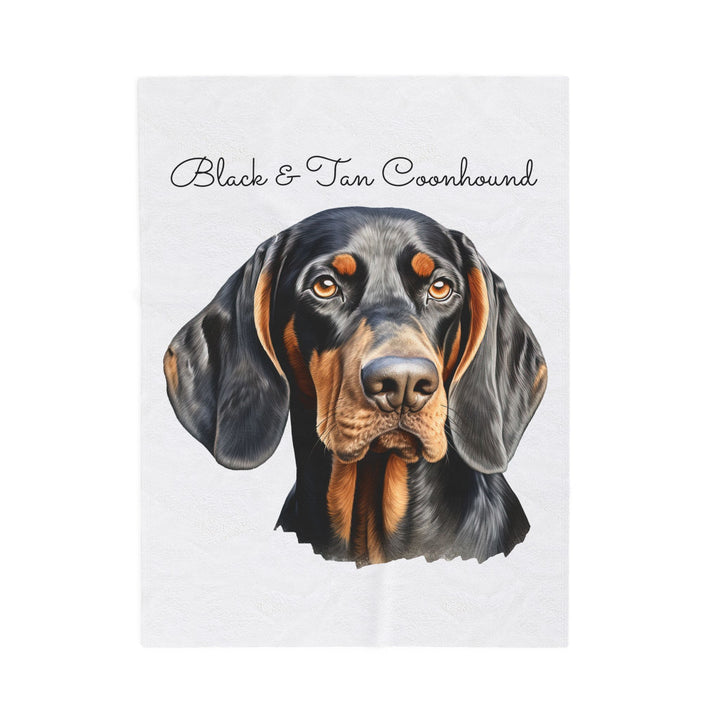 Black and Tan Coonhound Velveteen Plush Blanket with White Background - 3 Sizes available cozy throw dog lover - Pet mom gift