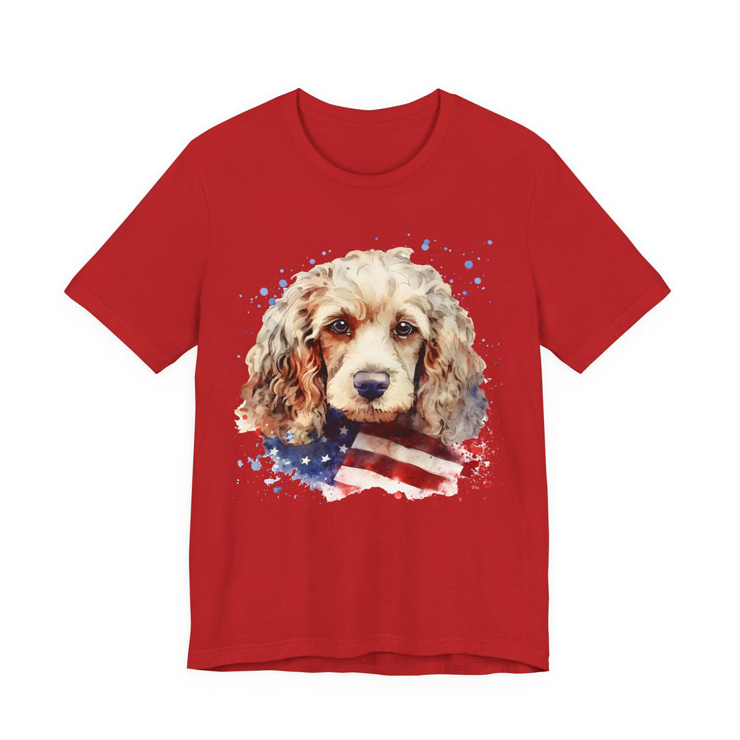 Tan Cocker Spaniel with American Flag T-Shirt | Dog Lover Tee - Embellish by Jackie - Handmade Greeting Cards