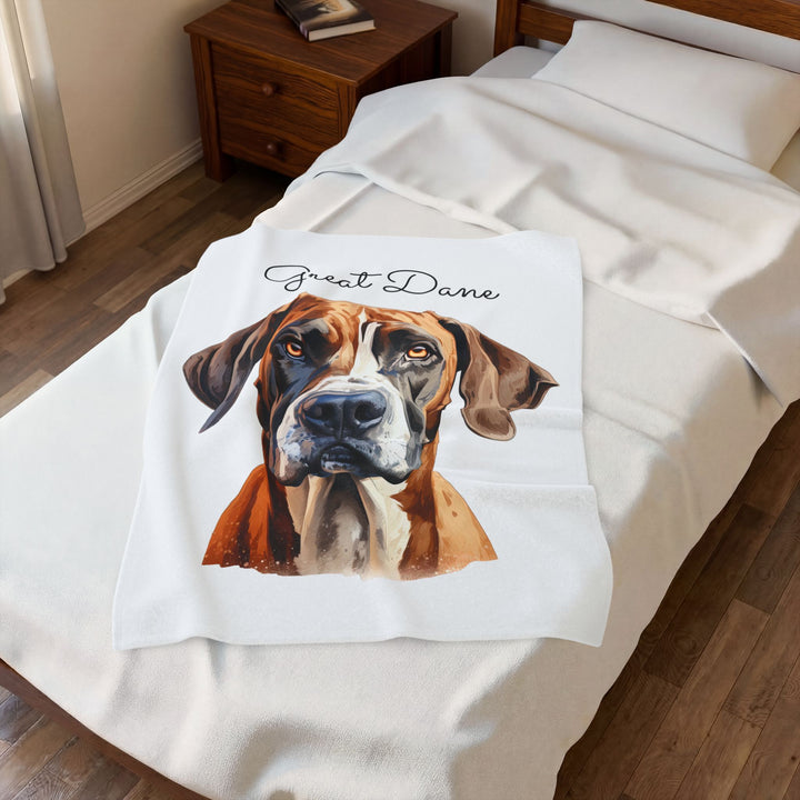 Fawn and White Great Dane Face Velveteen Plush Blanket - Embellish by Jackie - Handmade Greeting Cards