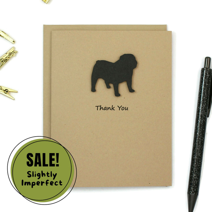 Bulldog Thank You Greeting Card Single | Handmade Black Dog Blank Notecard | Kraft Brown with Envelope | English Bulldog Lover