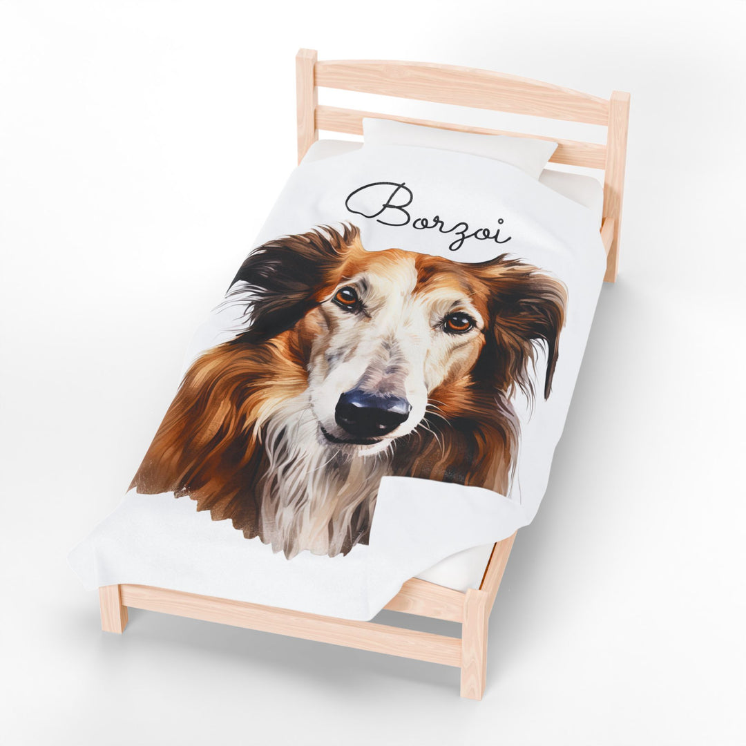 Borzoi Velveteen Plush Blanket with White Background - 3 Sizes available cozy throw dog lover - Pet mom gift