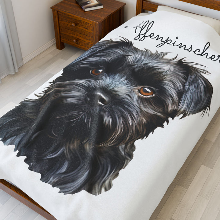 Affenpinscher Velveteen Plush Blanket with White Background - 3 Sizes available cozy throw dog lover - Pet mom gift
