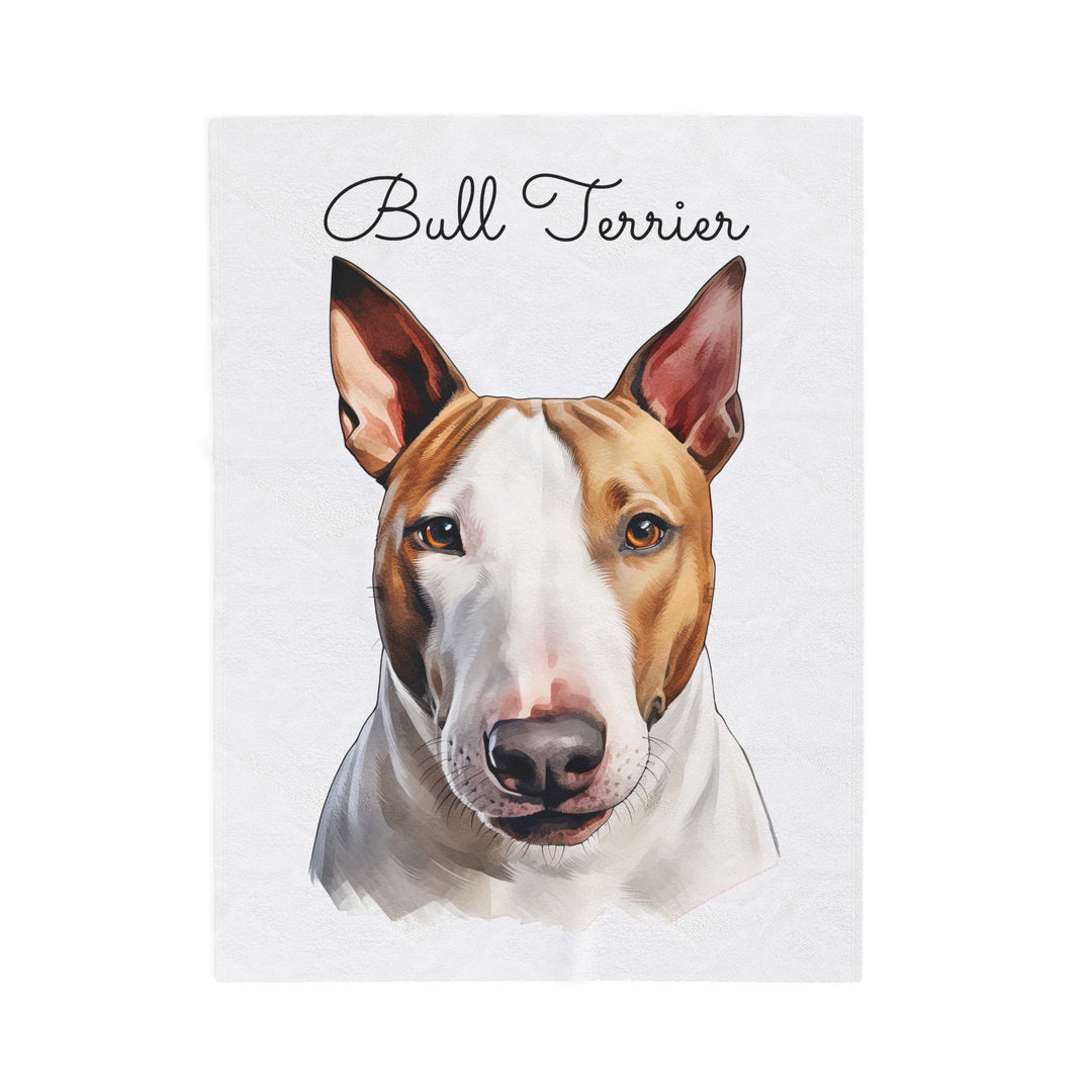 Bull Terrier Velveteen Plush Blanket with White Background - 3 Sizes available cozy throw dog lover - Pet mom gift