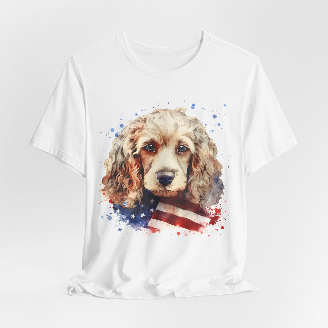 Tan Cocker Spaniel with American Flag T-Shirt | Dog Lover Tee - Embellish by Jackie - Handmade Greeting Cards