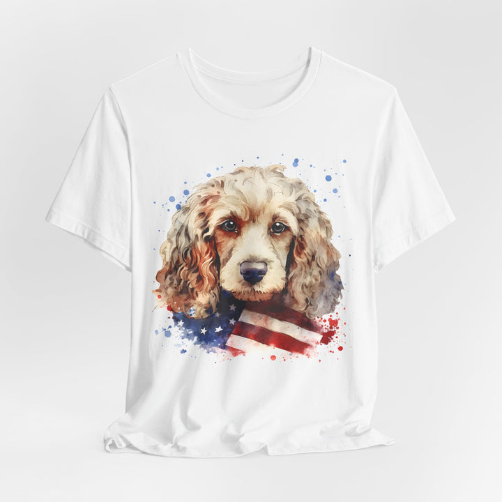 Tan Cocker Spaniel with American Flag T-Shirt | Dog Lover Tee - Embellish by Jackie - Handmade Greeting Cards