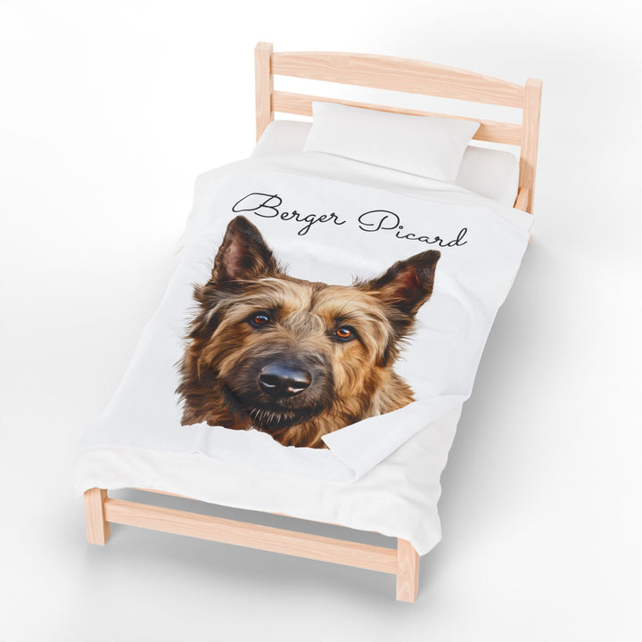 Berger Picard Velveteen Plush Blanket with White Background - 3 Sizes available cozy throw dog lover - Pet mom gift