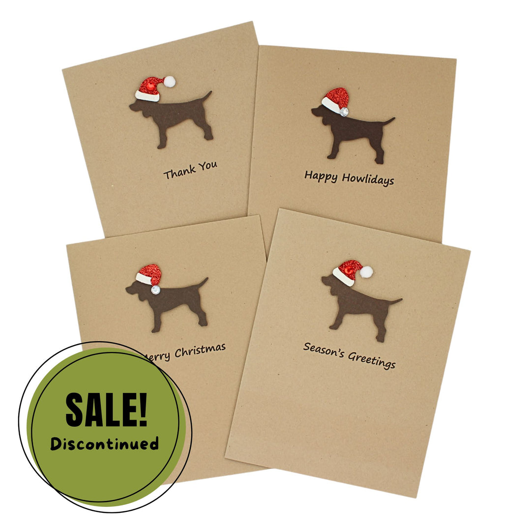 Standard Dog Christmas Cards Single Chocolate Brown Generic Dog with Santa Hat