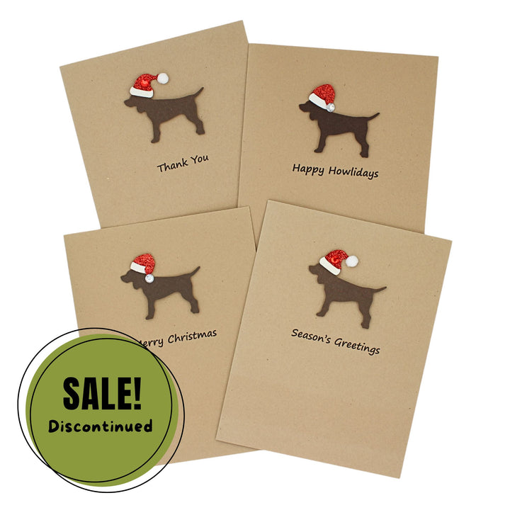 Standard Dog Christmas Cards Single Chocolate Brown Generic Dog with Santa Hat