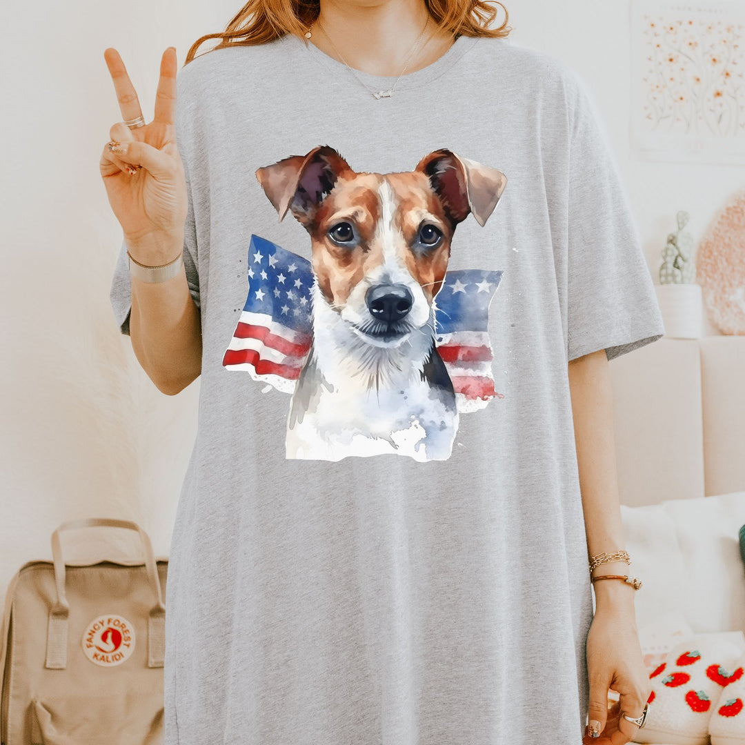 Parson Russell Terrier 4th of July Dog Face Tee | Flag Background Patriotic - Bella Canvas - Embellish by Jackie - Handmade Greeting Cards