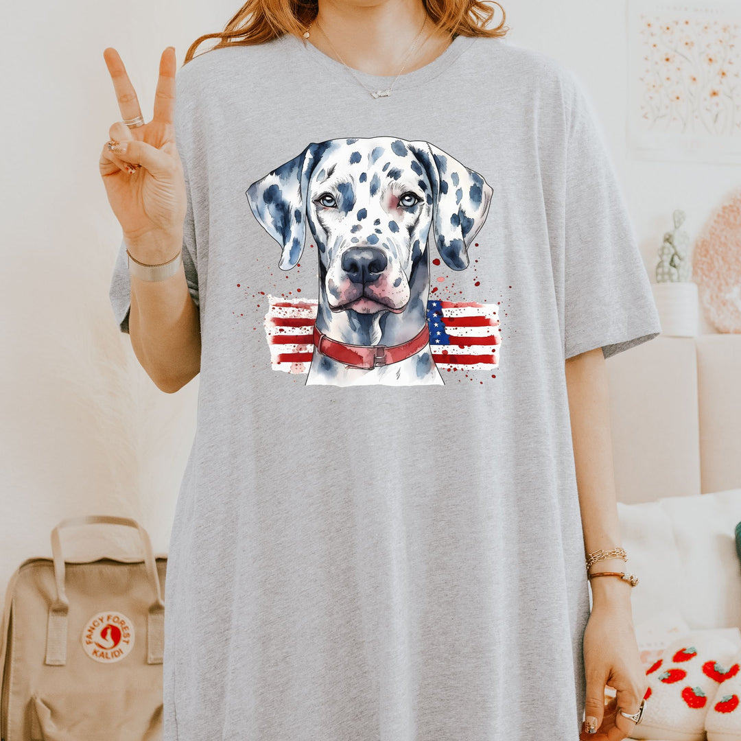 Dalmatian with American Flag T-Shirt | Patriotic Dog Tee - Embellish by Jackie - Handmade Greeting Cards