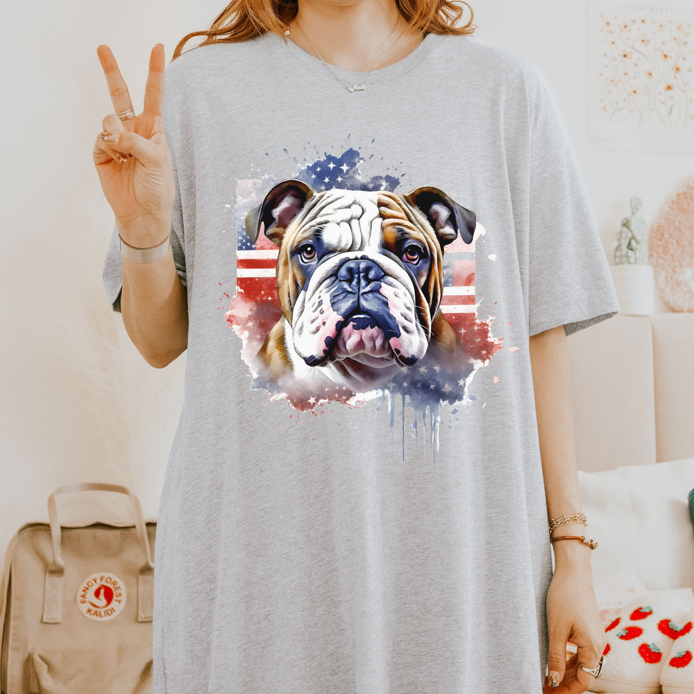 Patriotic Bulldog 4th of July Tee | American Flag Dog Shirt - Embellish by Jackie - Handmade Greeting Cards