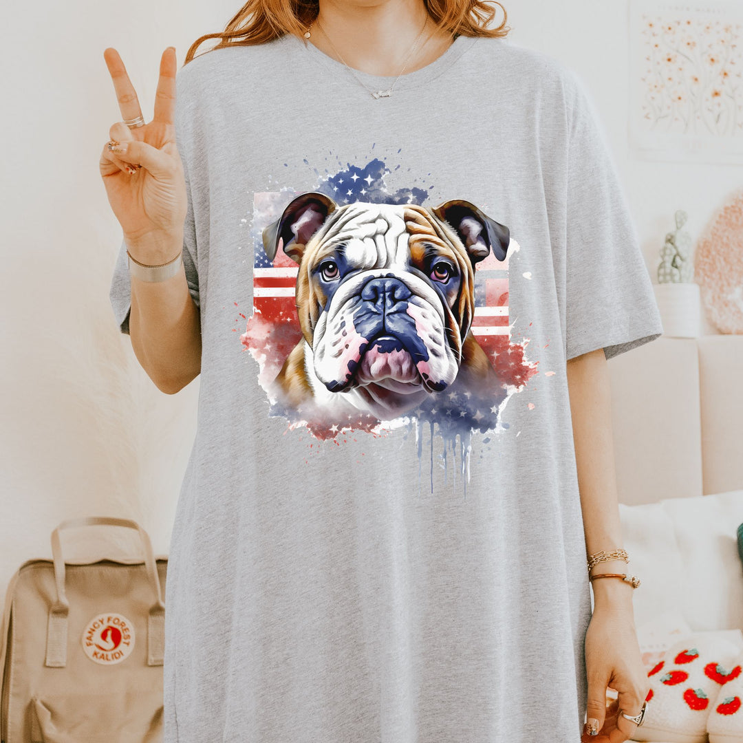 Patriotic Bulldog 4th of July Tee | American Flag Dog Shirt - Embellish by Jackie - Handmade Greeting Cards