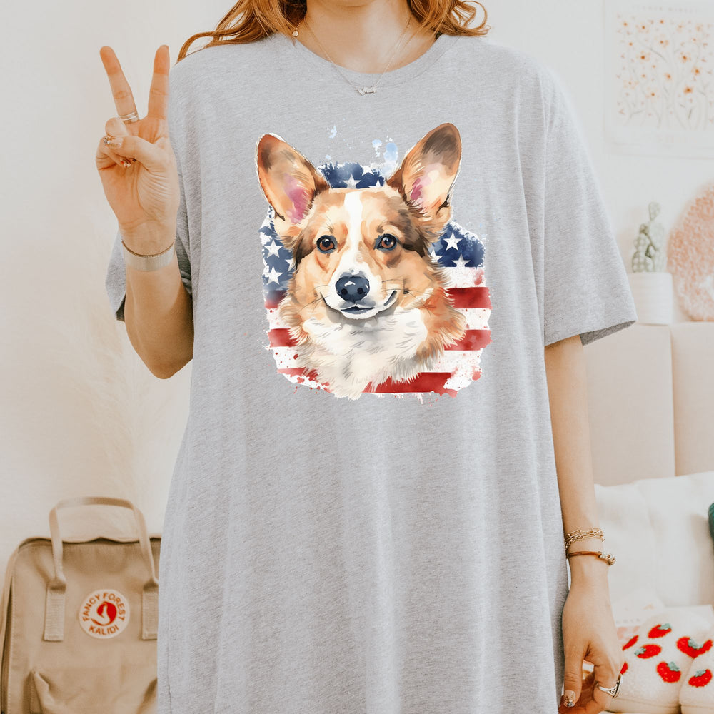 Patriotic Corgi American Flag T-Shirt Pembroke Welsh Corgi - Embellish by Jackie - Handmade Greeting Cards