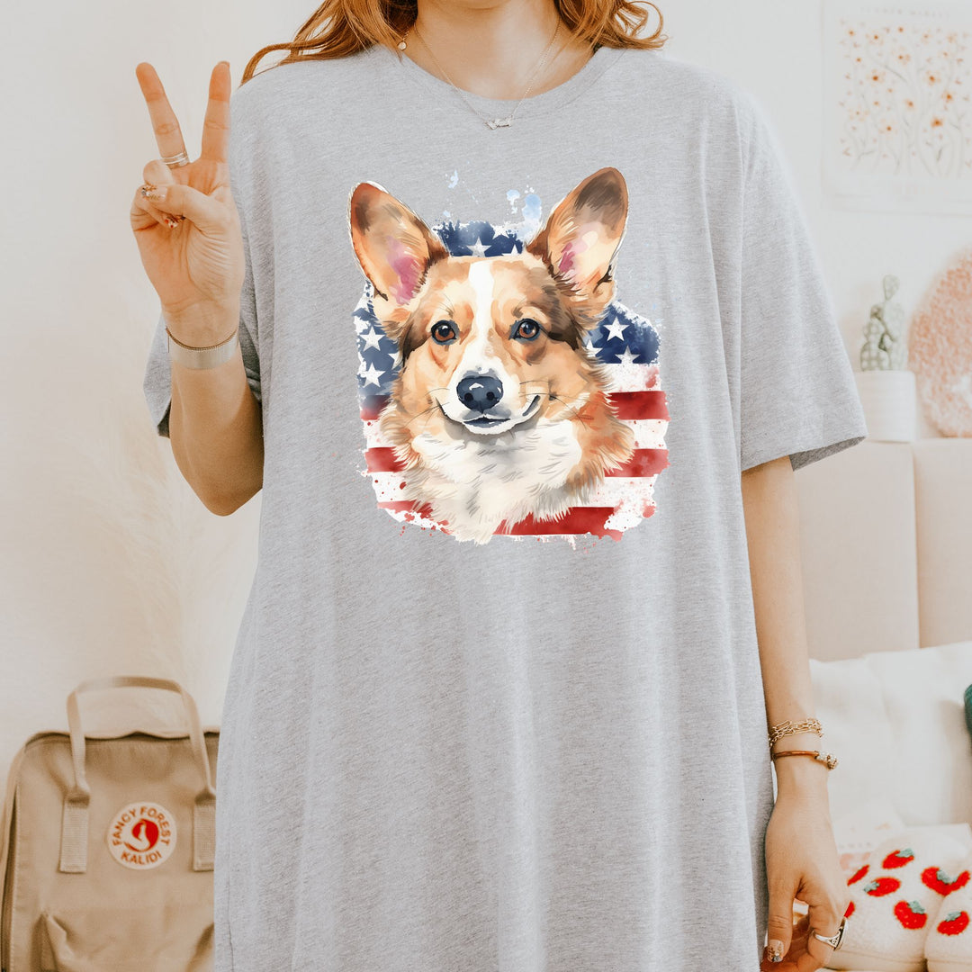 Patriotic Corgi American Flag T-Shirt Pembroke Welsh Corgi - Embellish by Jackie - Handmade Greeting Cards