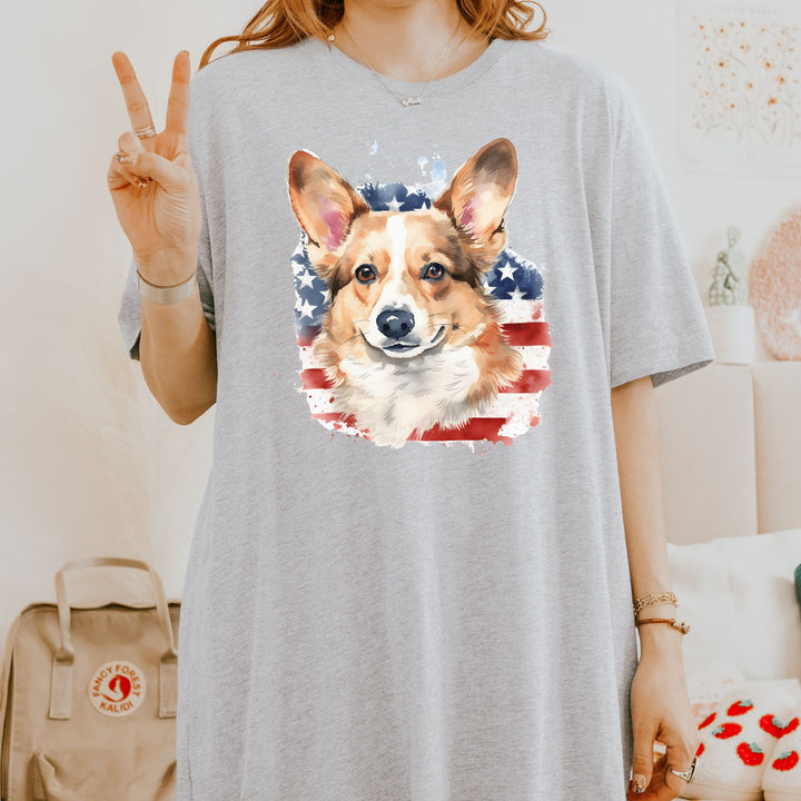 Patriotic Corgi American Flag T-Shirt Pembroke Welsh Corgi - Embellish by Jackie - Handmade Greeting Cards