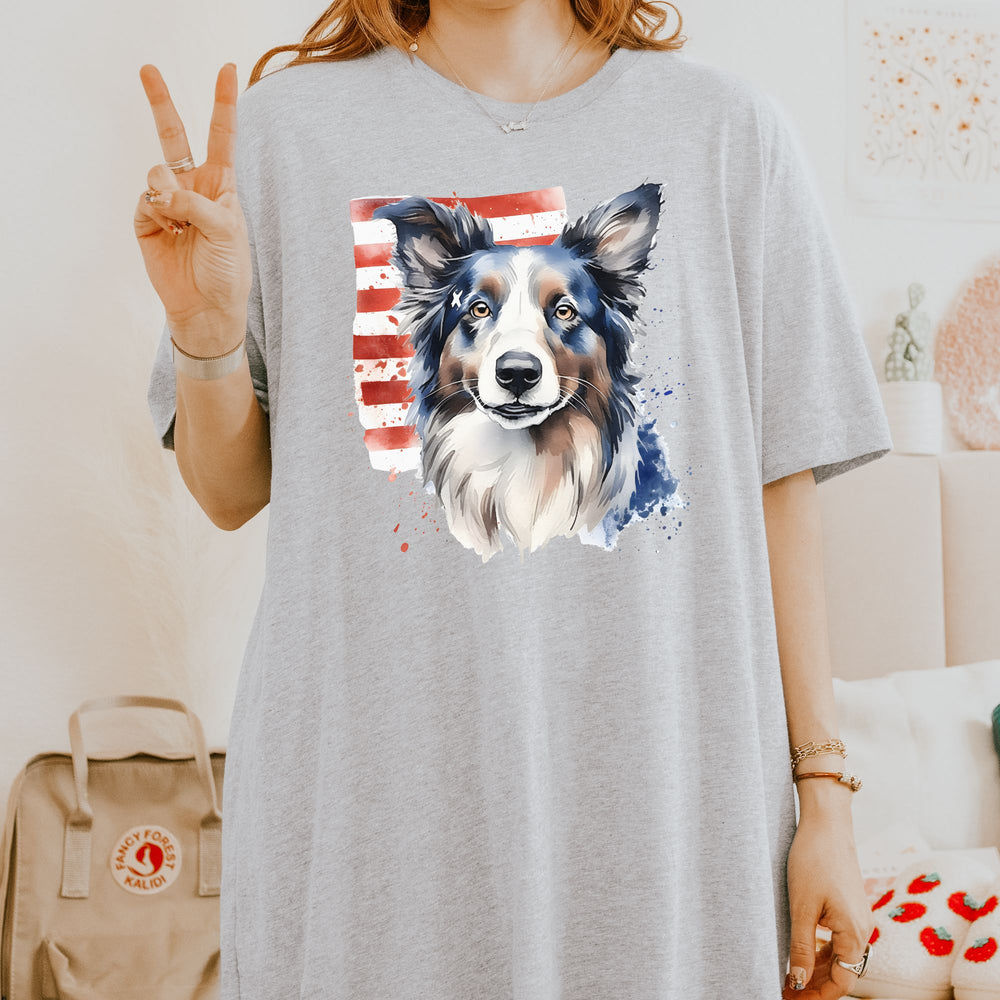 Border Collie with American Flag T-Shirt | Patriotic Dog Tee - Embellish by Jackie - Handmade Greeting Cards