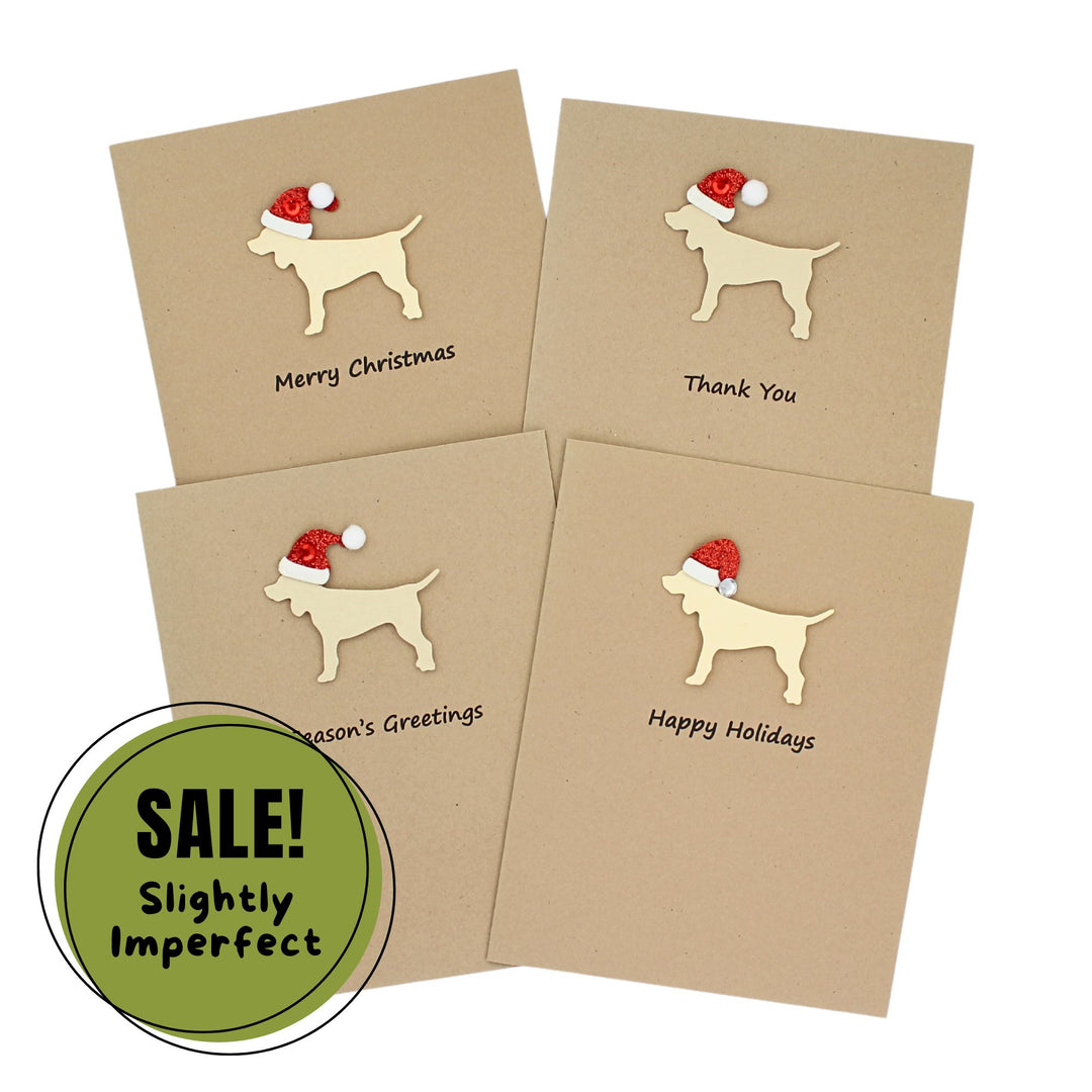 Standard Dog Christmas Cards Single Yellow Generic Dog with Santa Hat