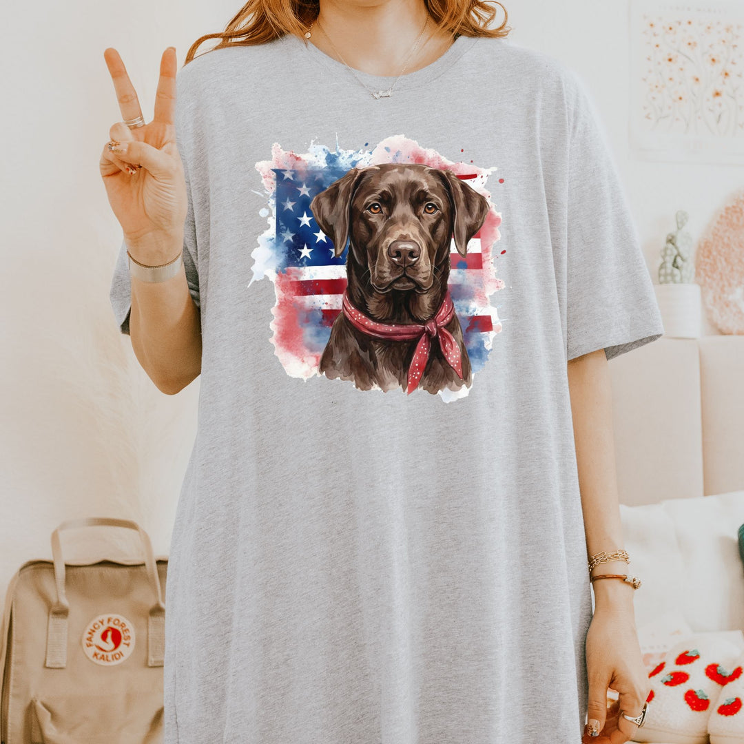 Chocolate Labrador Retriever American Flag T-Shirt | Dog Lover Tee