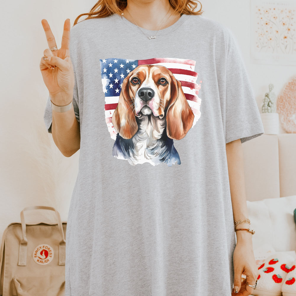 Distressed American Flag Beagle T-Shirt | Patriotic Beagle Tee - Embellish by Jackie - Handmade Greeting Cards
