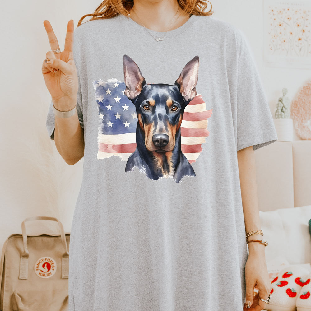 Doberman Pinscher American Flag Tee | Miniature Pinscher Patriotic Dog Shirt - Embellish by Jackie - Handmade Greeting Cards