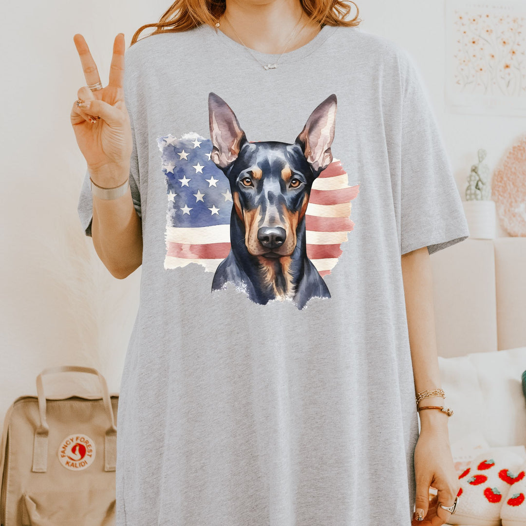 Doberman Pinscher American Flag Tee | Miniature Pinscher Patriotic Dog Shirt - Embellish by Jackie - Handmade Greeting Cards