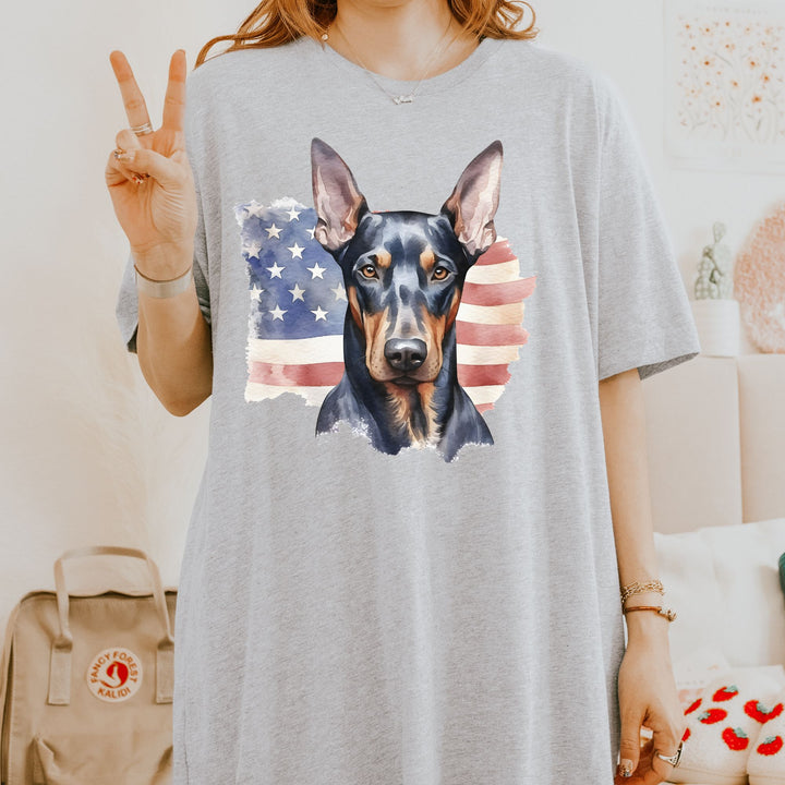 Doberman Pinscher American Flag Tee | Miniature Pinscher Patriotic Dog Shirt - Embellish by Jackie - Handmade Greeting Cards