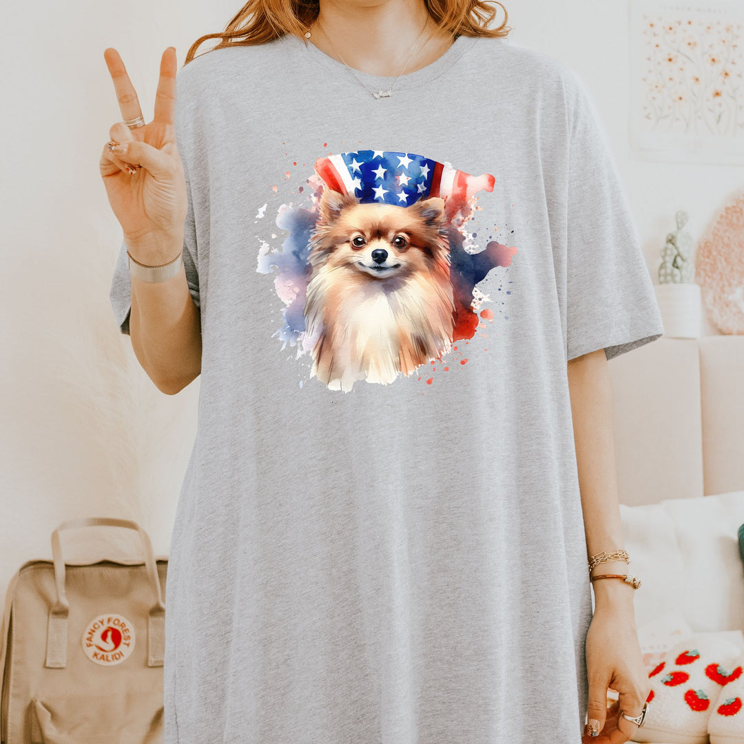 Light Brown Pomeranian Patriotic Background T-Shirt - Embellish by Jackie - Handmade Greeting Cards