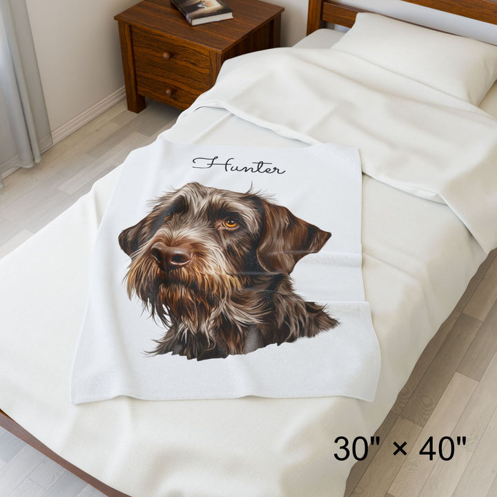 German Wirehaired Pointer Velveteen Plush Blanket with Custom Dog Name - 3 Sizes available cozy throw dog lover