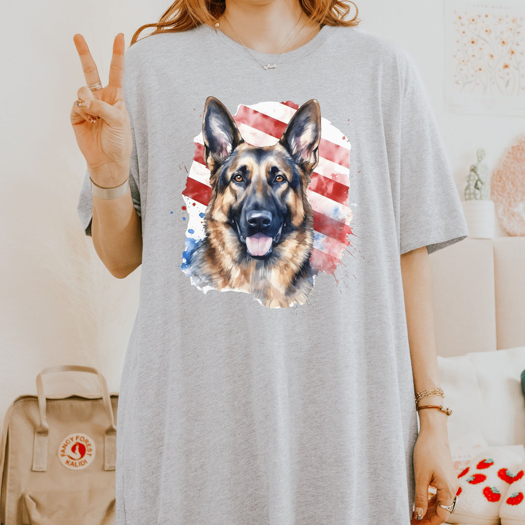 German Shepherd American Flag T-Shirt | Dog Patriotic Tee - Embellish by Jackie - Handmade Greeting Cards
