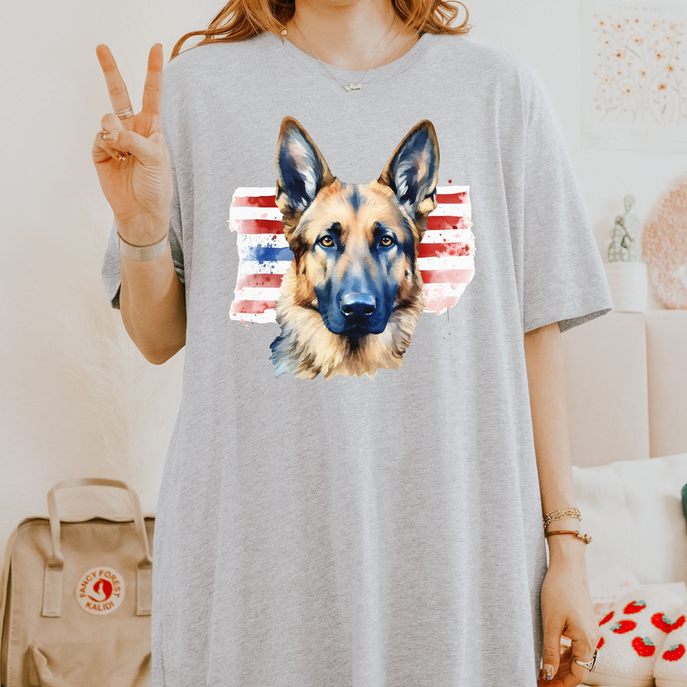 German Shepherd American Flag T-Shirt | Dog Patriotic Tee - Embellish by Jackie - Handmade Greeting Cards