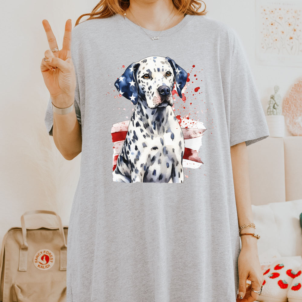 Dalmatian with American Flag Tee | Patriotic Dog Shirt - Embellish by Jackie - Handmade Greeting Cards