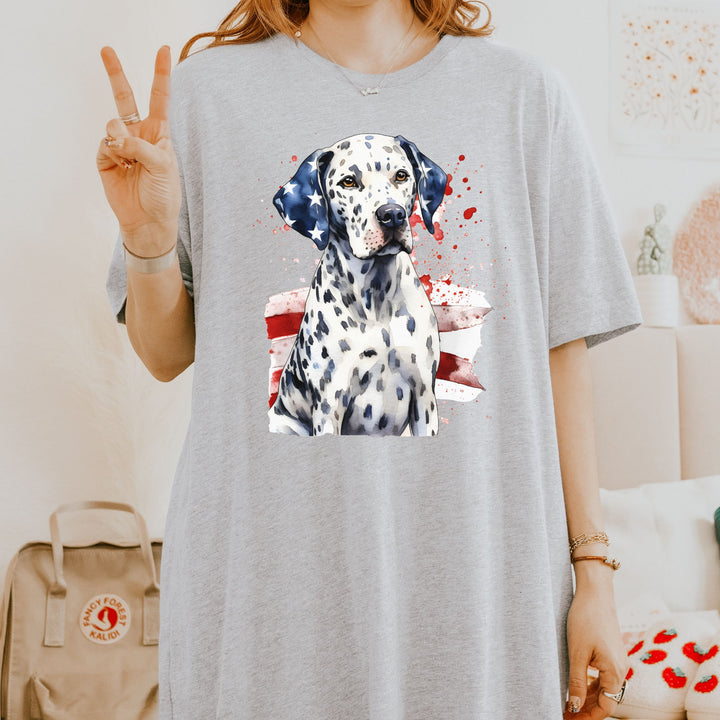 Dalmatian with American Flag Tee | Patriotic Dog Shirt - Embellish by Jackie - Handmade Greeting Cards
