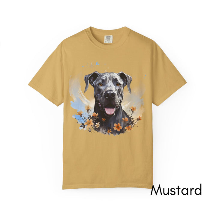 Great Dane Portrait T-shirt | Dog Face with Floral Accents