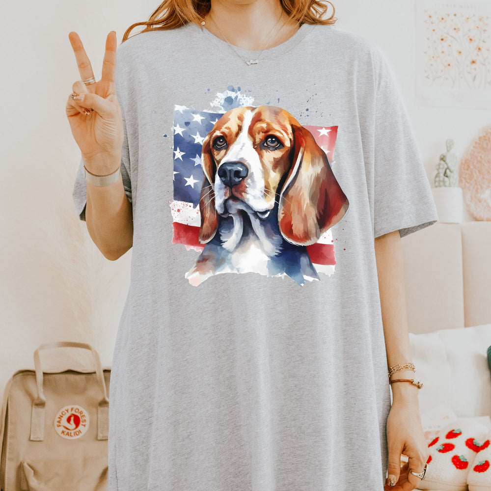Beagle with American Flag T-Shirt | Patriotic Dog Tee - Embellish by Jackie - Handmade Greeting Cards